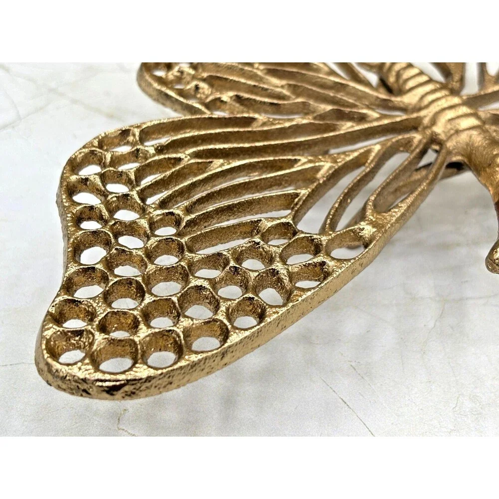 Aluminum Metal Filligree Butterfly Trivet Champagne Gold Tone Hot Plate NEW!‎